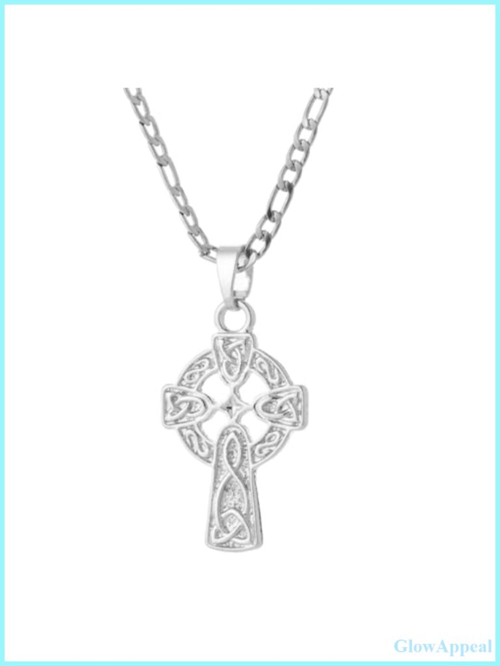 14K White Gold Plated Celtic Cross Pendant Necklace